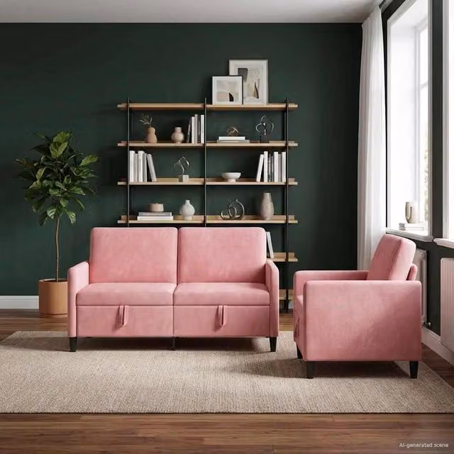 Set di 2 divani moderni vidaXL in tessuto rosa con seduta apribile e contenitore per il tuo soggiorno
