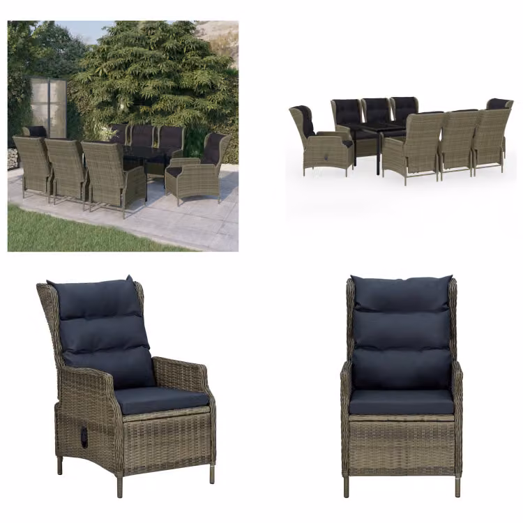 vidaXL Set da pranzo da giardino 9 pezzi marrone - Set da pranzo da giardino - Set da pranzo in poly rattan - Set da pranzo per esterni