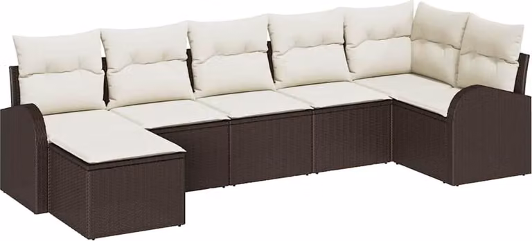 Set di divani con cuscino 7 pcs Marrone polyrattan
