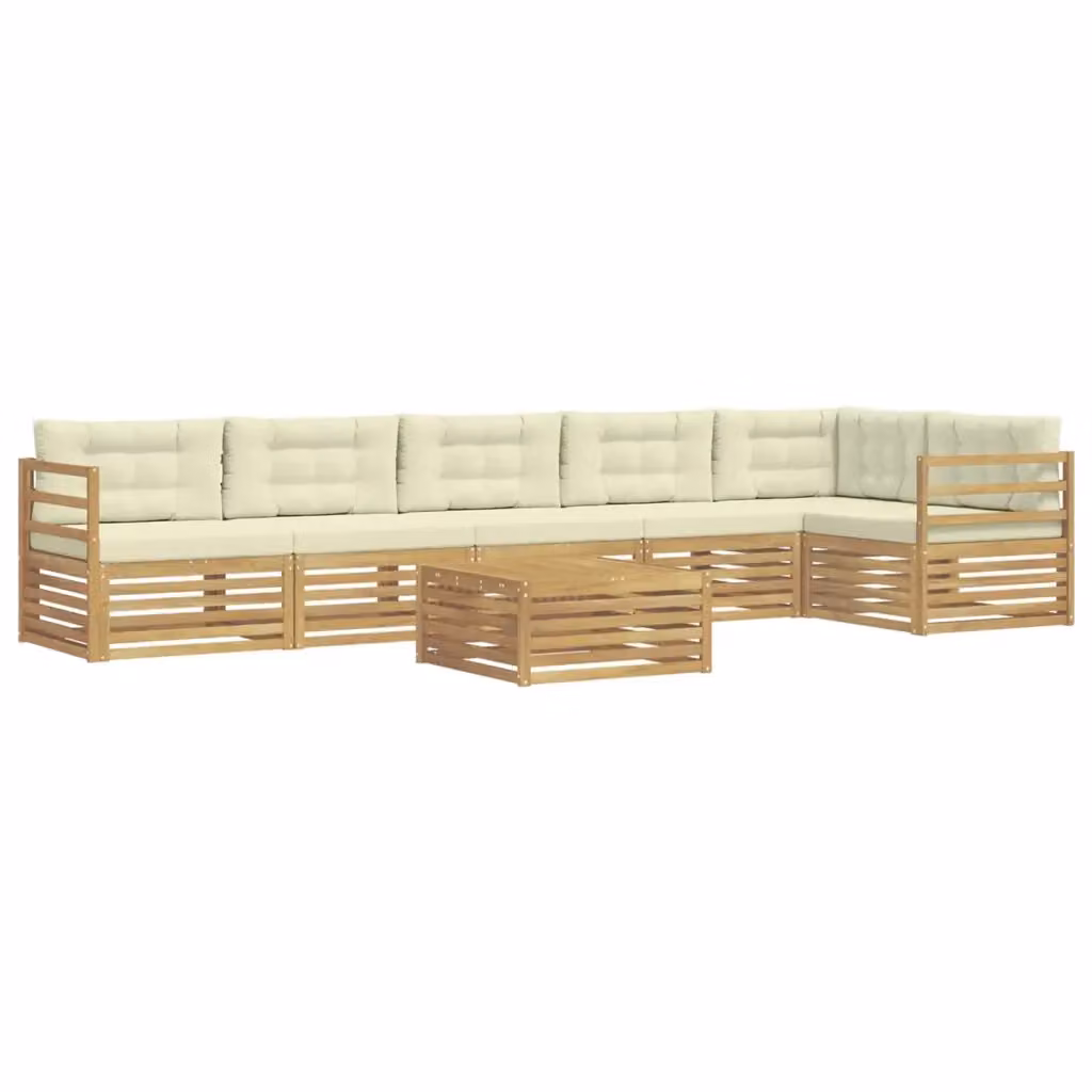 Set di divani da esterno a L con tavolino vidaXL in legno di acacia, 7 pezzi, Bianco e Beige – 2