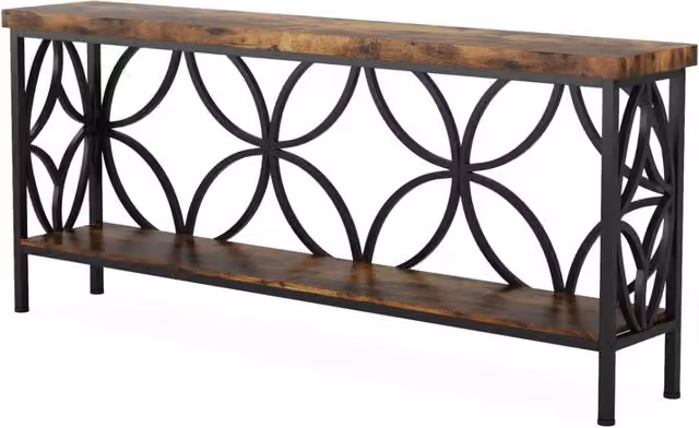 Consolle in stile industriale REDOM per soggiorno o ingresso, L/P/H: 160 x 29,5 x 80 cm, nero e marrone