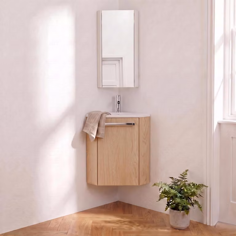 Set lavabo angolare sospeso SKINO con rubinetto e mobile angolare