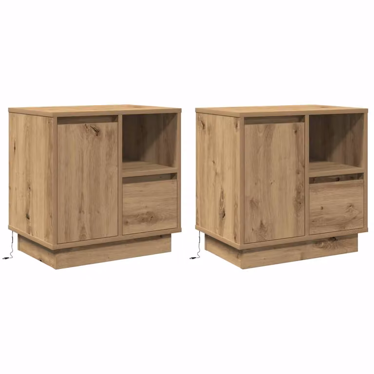 Set di 2 Armadi da Notte vidaXL in Legno Marrone con Illuminazione Integrata L 50 x P 34,5 x H 50 cm