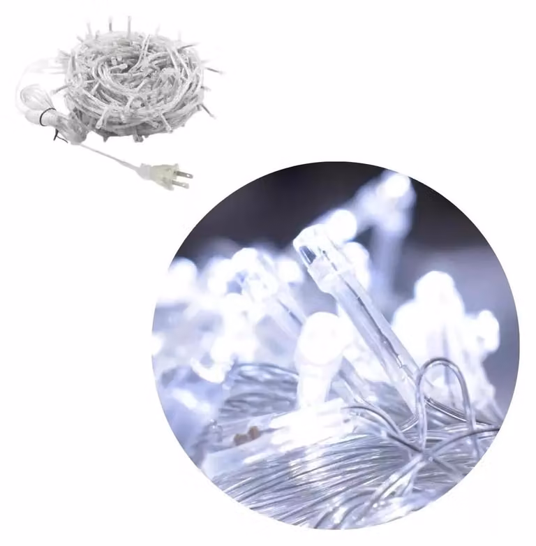 Catena luminosa a LED, 5 metri, luce bianca fredda, alimentazione a 3 batterie AA, design piatto