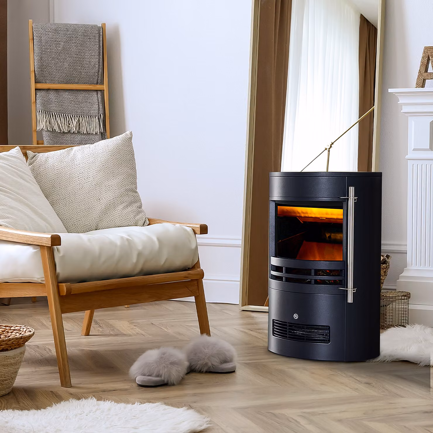 Camino Elettrico da Terra HOMCOM con Effetto Fiamma, Potenza 900W/2000W, Nero, L/P/H: 41 x 41 x 64.5 cm – 2