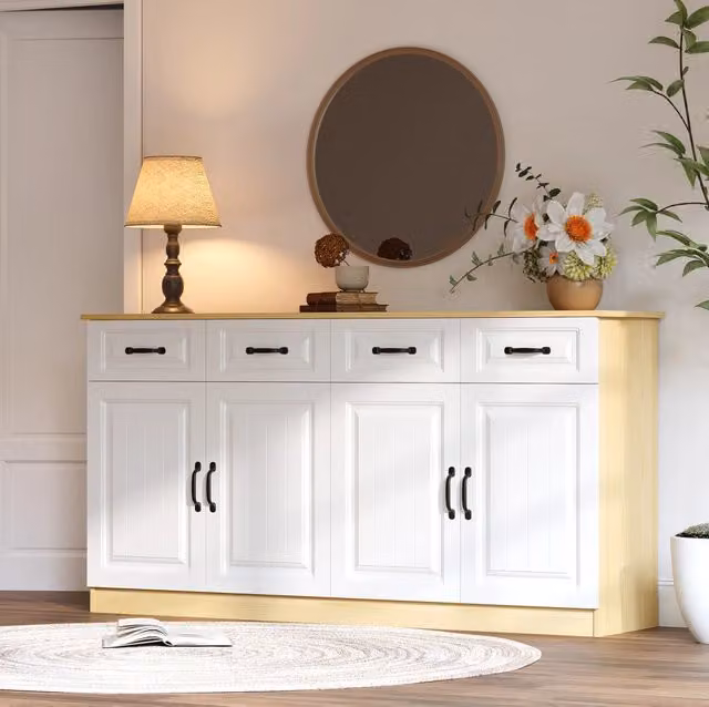 Credenza sideboard MODFU moderna in MDF bianco e nero con finitura opaca, Larghezza: 160 cm