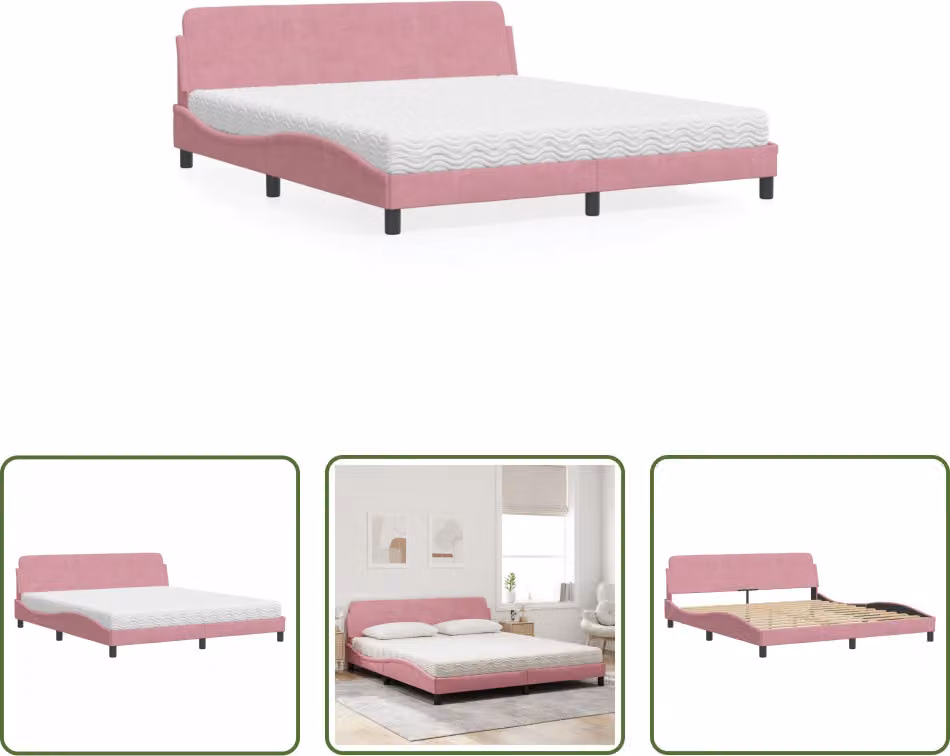 The Living Store Letto con materasso rosa 180x200 cm in velluto