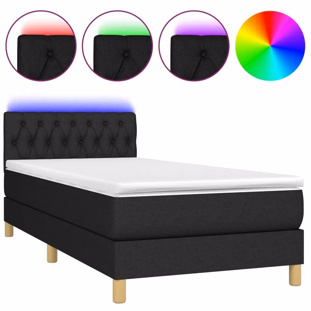 Letto Ibrido con Materasso e Illuminazione LED vidaXL in Tessuto Nero e Bianco L/P/H: 190 x 90 x 30 cm – 2