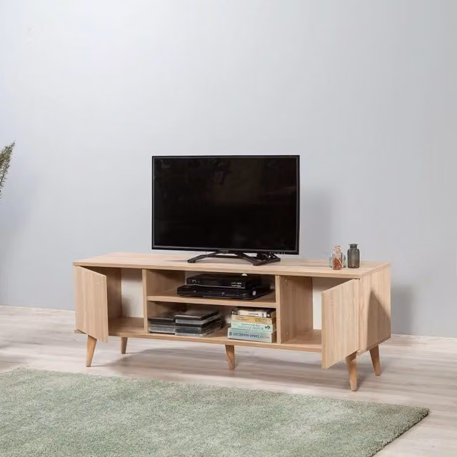 Mobile porta TV Argegno DMORA in legno color quercia marrone con un ripiano L 140 cm x P 40 cm x H 50 cm – 1