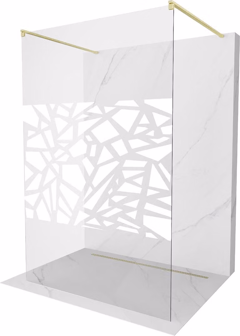 Mexen Kioto parete doccia indipendente 100 x 200 cm, motivo bianco 8 mm, oro spazzolato - 800-100-002-55-85