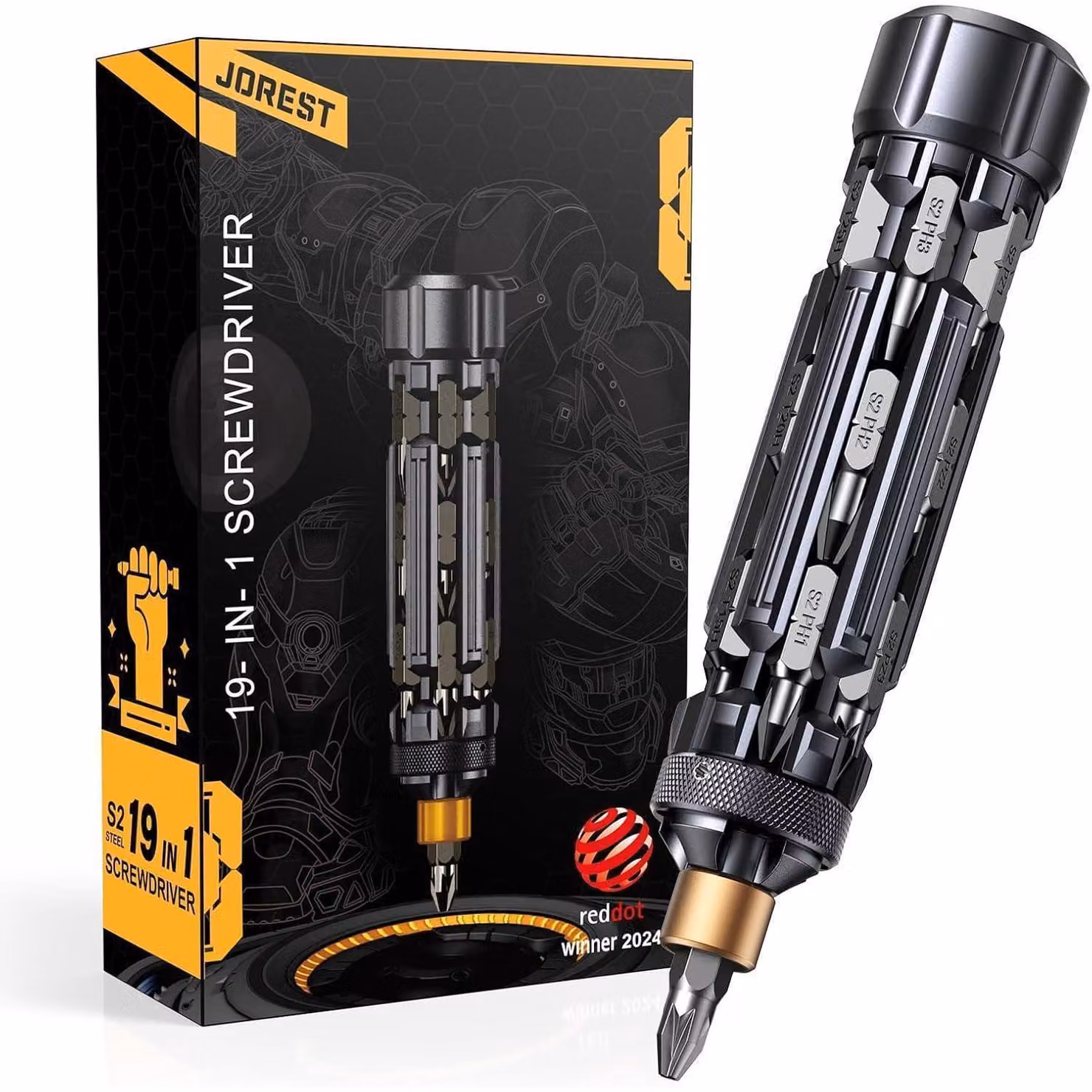 Set di cacciaviti multifunzione 19-in-1 per uso quotidiano, con punte Torx, Phillips, esagonali, in colore nero e oro
