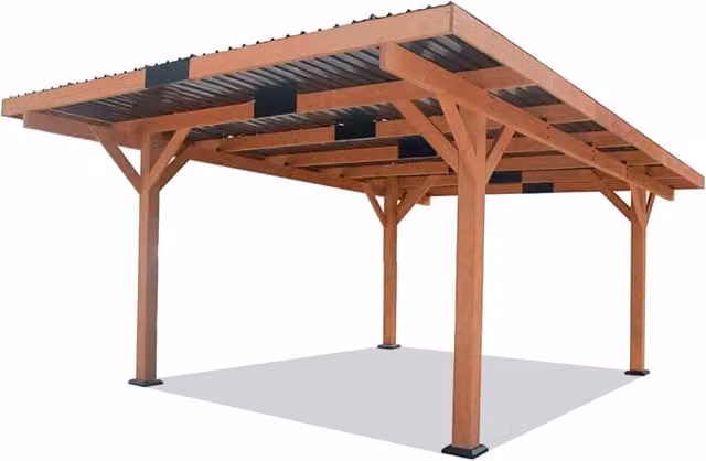 Tettoia per Auto Pircher in Legno e Acciaio Marrone L: 5,30 m x P: 3,20 m x H: 2,15 m