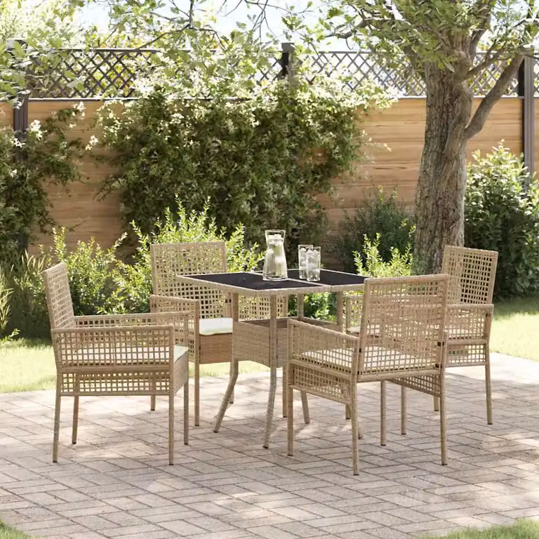 Set da pranzo per giardino e terrazzo vidaXL in polyrattan e vetro beige, 5 pezzi