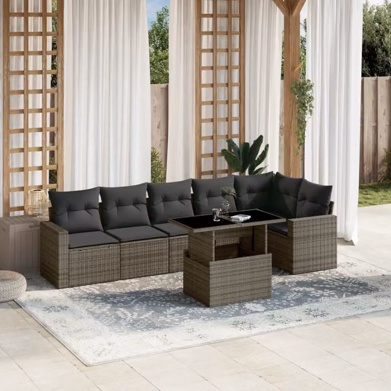 Maison Exclusive - Set Divani da Giardino 7 pz con Cuscini Grigio in Polyrattan