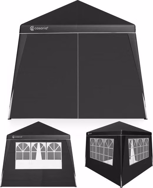 Gazebo pieghevole Capri CASARIA nero con 4 pareti laterali e finestre L: 300 cm, P: 300 cm, H: 250 cm – 1