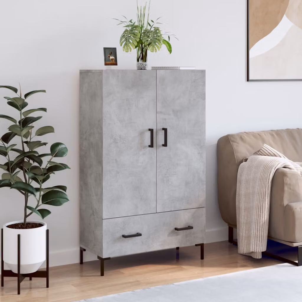 Credenza moderna vidaXL in legno multistrato e metallo, Grigio Cemento, L: 69,5 cm, P: 31 cm, H: 115 cm