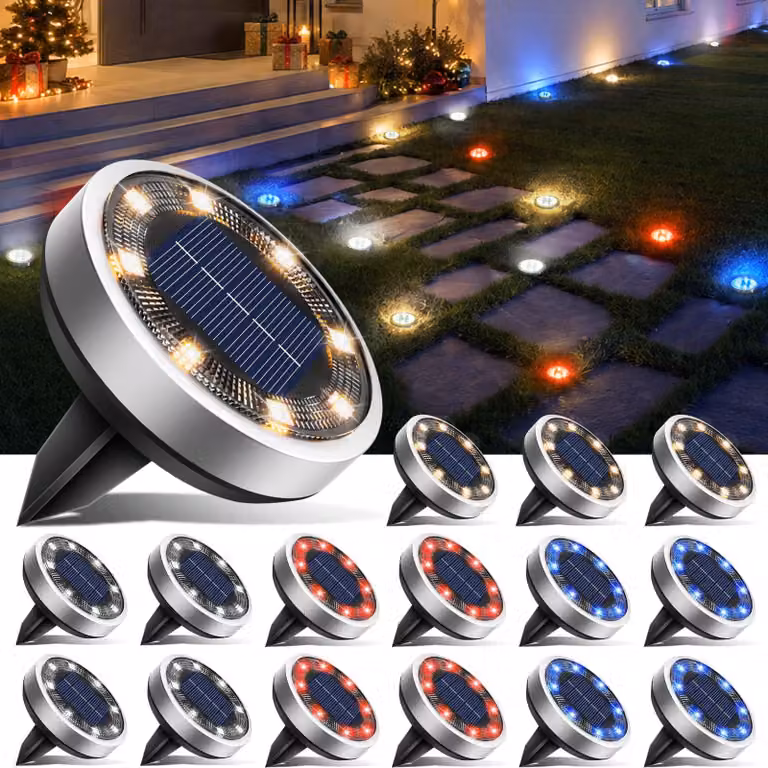 16 luci solari, 8 LED, impermeabili, adatte per giardino, prato, vialetto