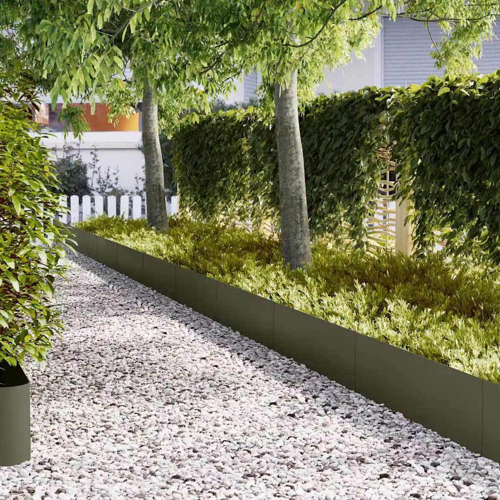 Set di 30 bordure per prato vidaXL in acciaio, colore verde oliva, L: 100 cm, H: 30 cm, P: 0,05 cm