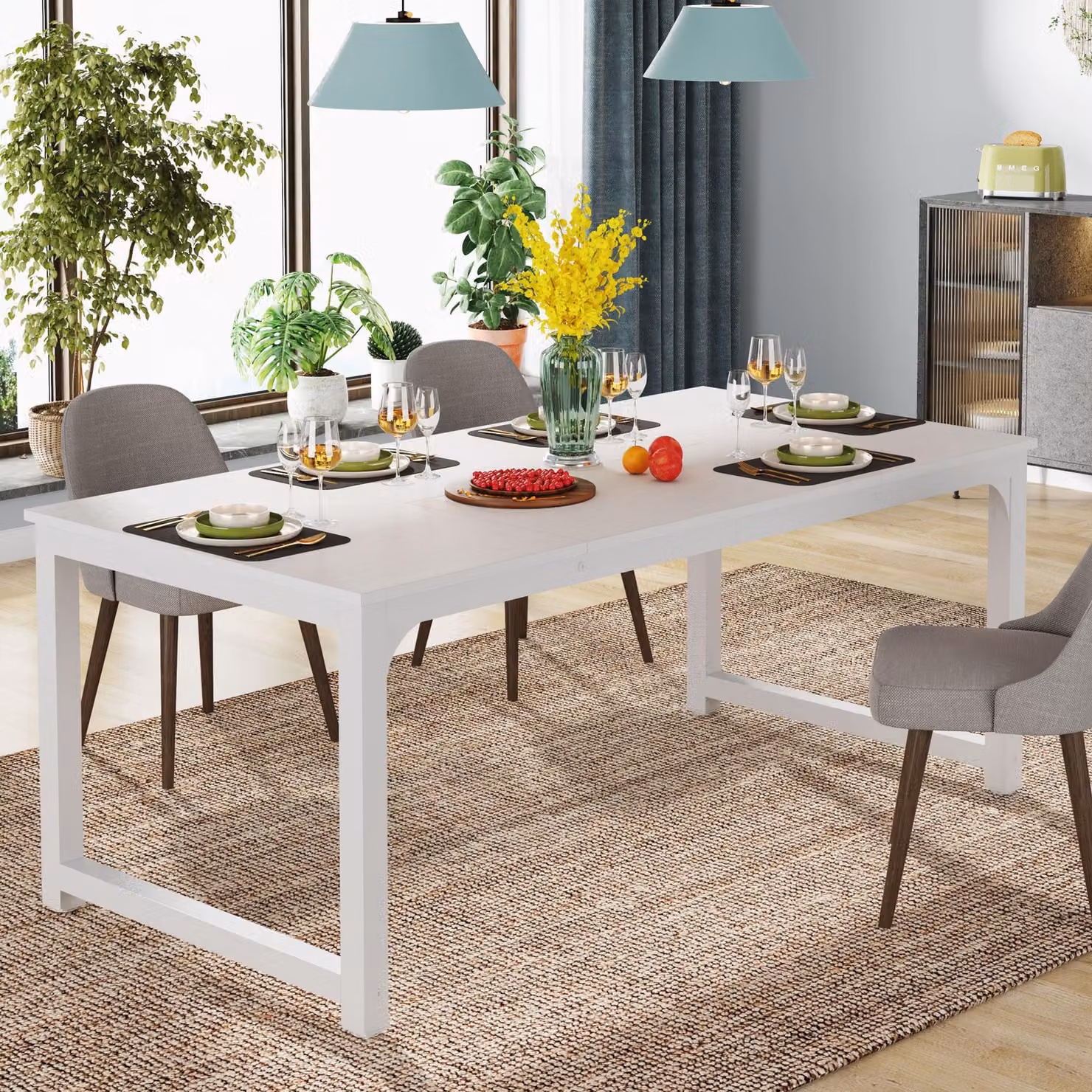 Tavolo Wanbor, 160 x 80 cm, tavolo da cucina industriale rettangolare per 4-6 persone, robusto tavolo da pranzo per cucina, sala da pranzo e soggiorno (bianco)