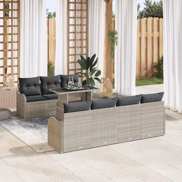 Maison Exclusive - Set Divano da Giardino 8 pcs Grigio chiaro Poly Rattan