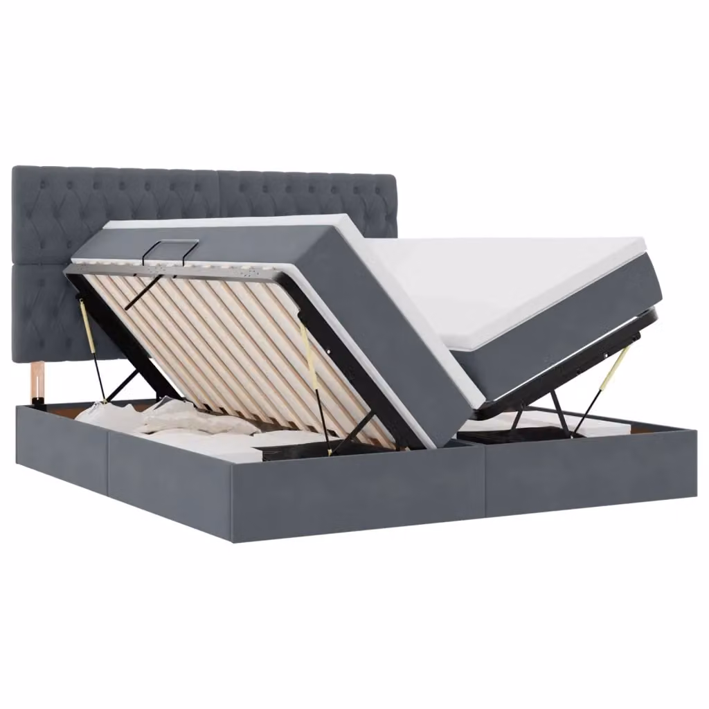 Letto moderno vidaXL con contenitore a sollevamento, testiera in velluto grigio, illuminazione LED sottostante e porta di ricarica USB, L/P/H: 180 x 200 x 128 cm – 2