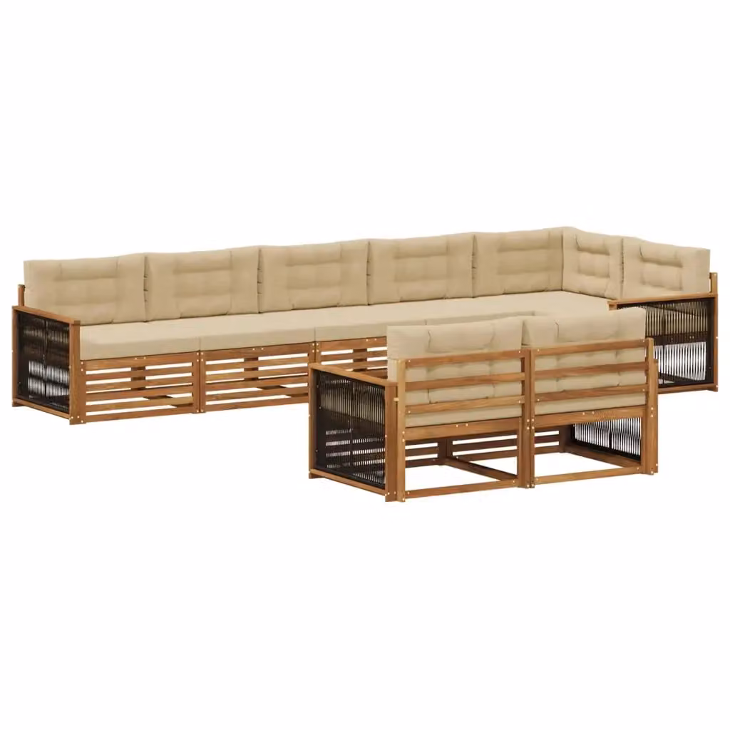Set di divani da esterno vidaXL a forma di L composto da 8 pezzi in legno di acacia con cuscini inclusi, colore beige e marrone – 2