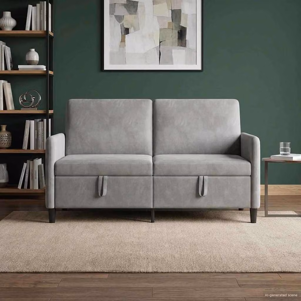 Divano moderno vidaXL con contenitore apribile, rivestimento in tessuto grigio e nero, L: 152 cm, P: 78 cm, H: 87 cm