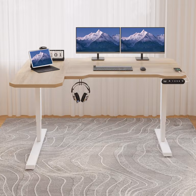Hilodesk 150cm L-Form Scrivania Elettrica, Scrivania a Forma L 150 Cm Regolabile in Altezza, Scrivania Seduta E Stante per Ufficio Casa, Rovere
