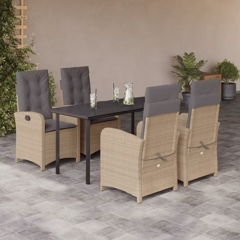 Maison Exclusive - Set da pranzo da giardino 5 pezzi con cuscini, miscela di polyrattan beige