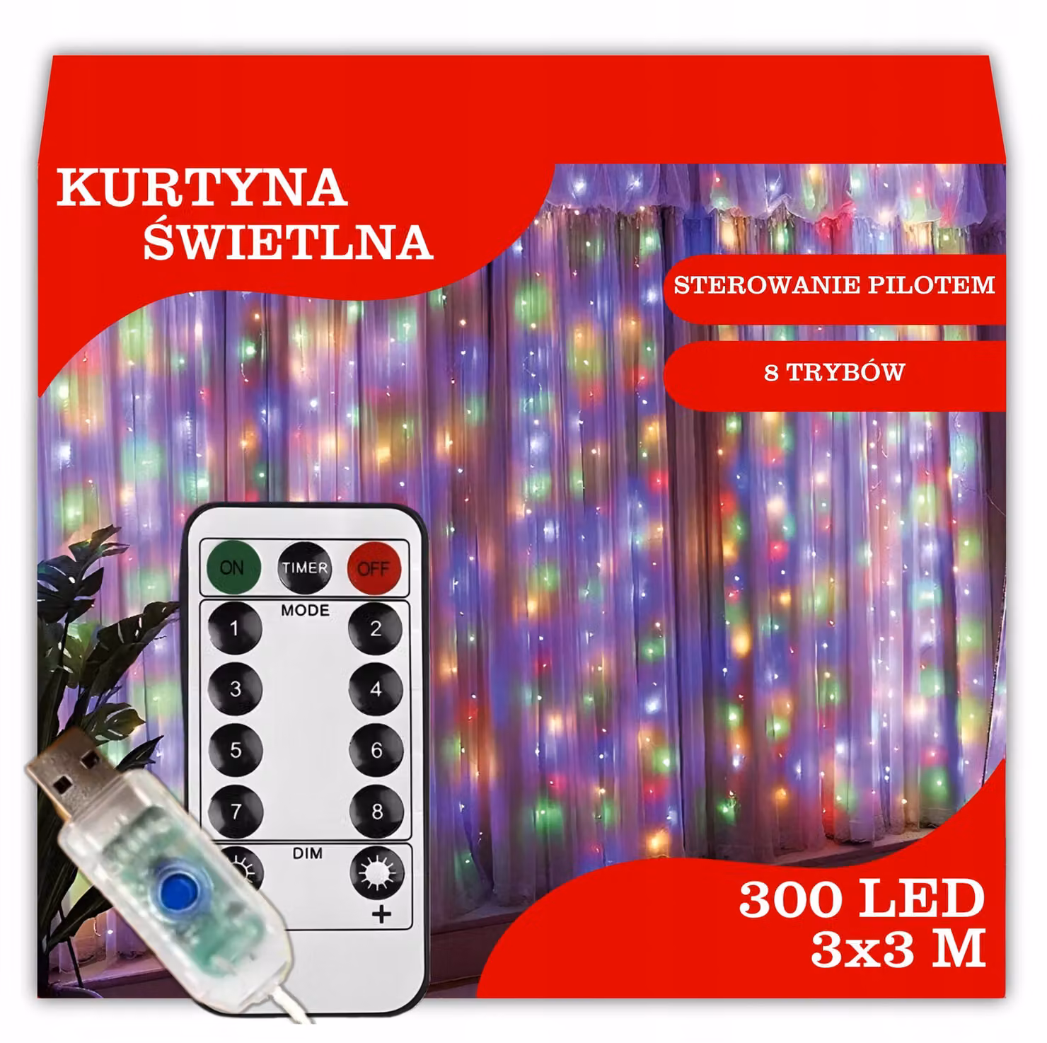 Tenda luminosa USB 3m x 3m 300 LED colore freddo, options_color: []