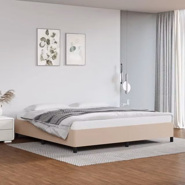 Giroletto vidaXL in similpelle beige con struttura imbottita e doghe in legno 200x200 cm – 1