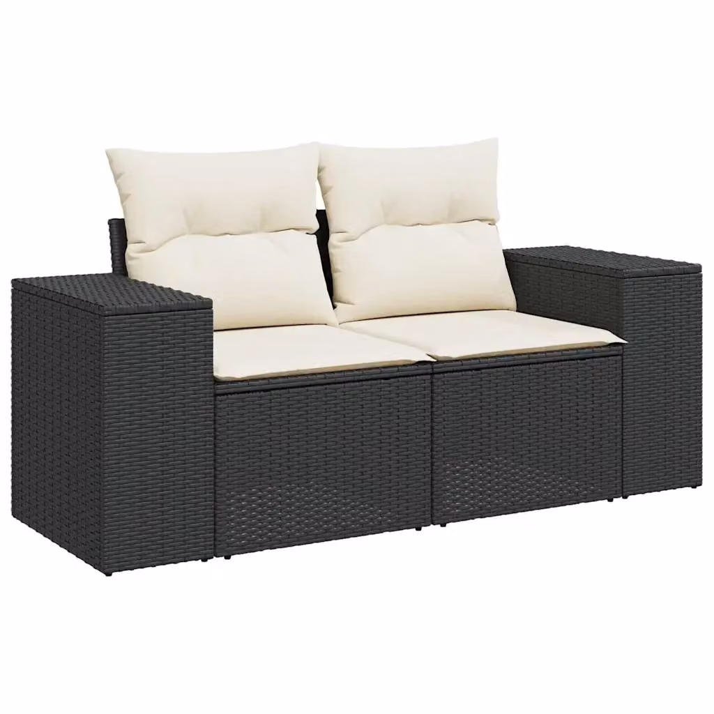 Divano da giardino a 2 posti vidaXL in polyrattan nero e bianco con cuscini imbottiti e coperture rimovibili – 2