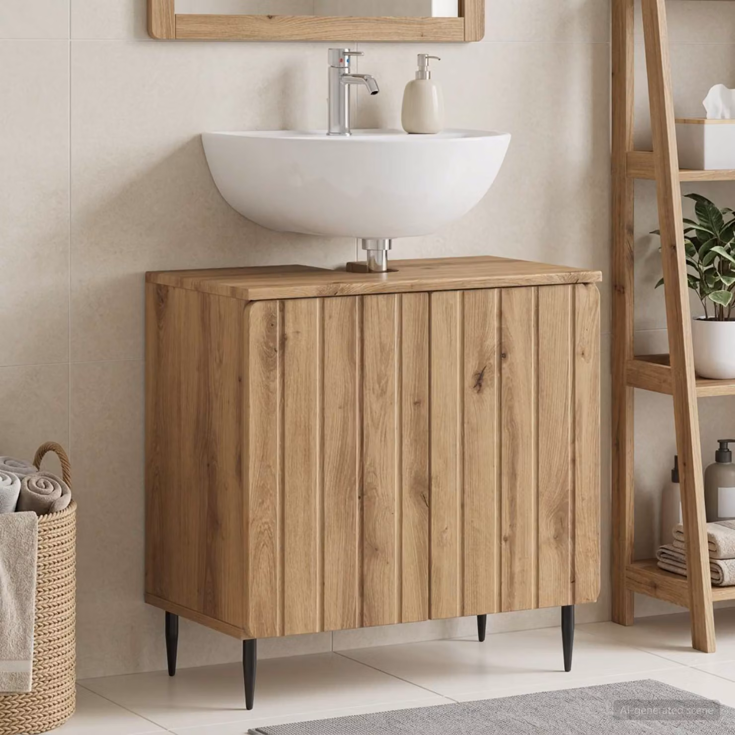 Armadio per lavabo da bagno vidaXL ZWOLLE moderno in legno rovere marrone L/P/H: 59,5 x 31,5 x 59,0 cm