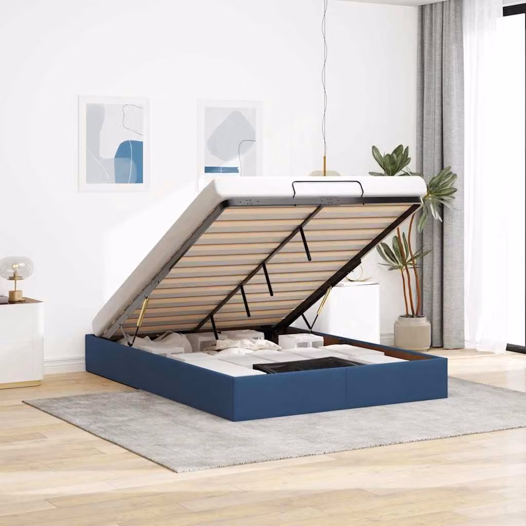 vidaXL Struttura Letto con Contenitore a Sollevamento in Tessuto Blu L: 140 cm, P: 190 cm