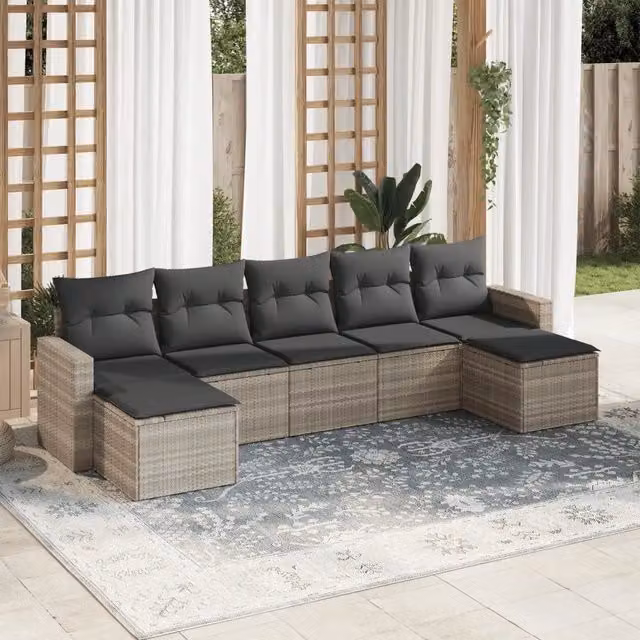 Set Divani da Giardino 7pz con Cuscini Grigio Chiaro Polyrattan 3219332