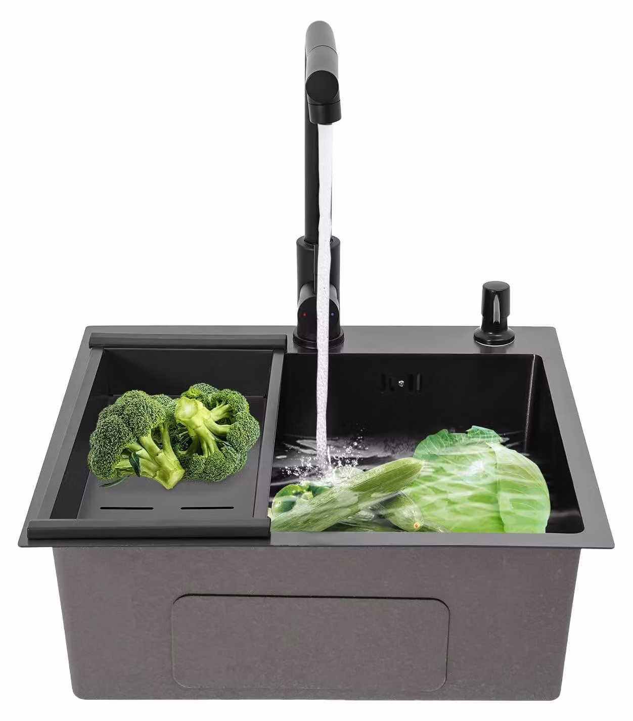 Elzusha - Lavello da cucina in acciaio inossidabile multifunzione con rubinetto estraibile