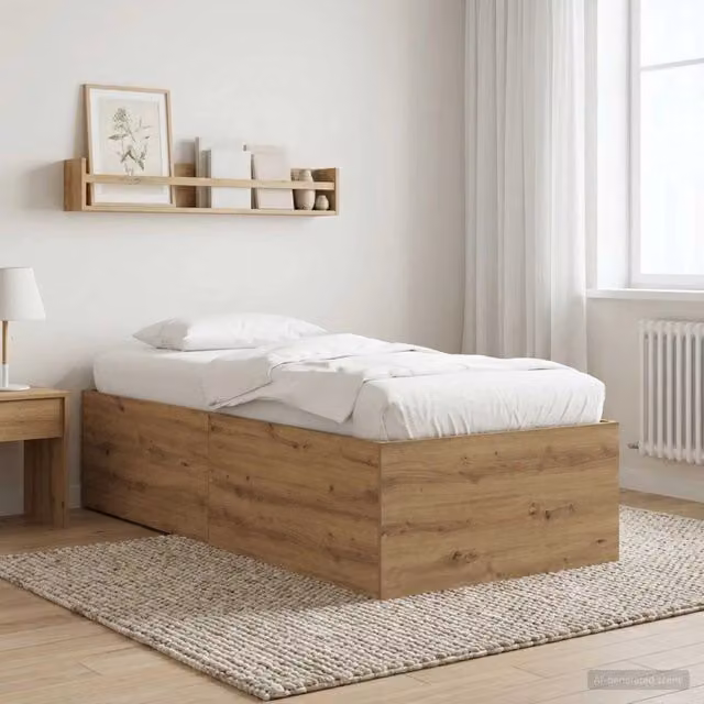 Struttura letto a pavimento moderna vidaXL in legno color rovere, L 80 x P 200 cm – 1