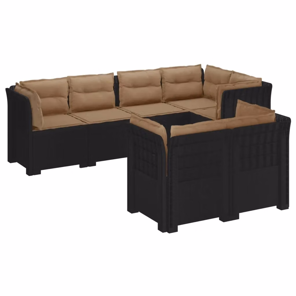 Set da giardino vidaXL a 7 posti in polyrattan con cuscini antracite e marrone per esterno – 2