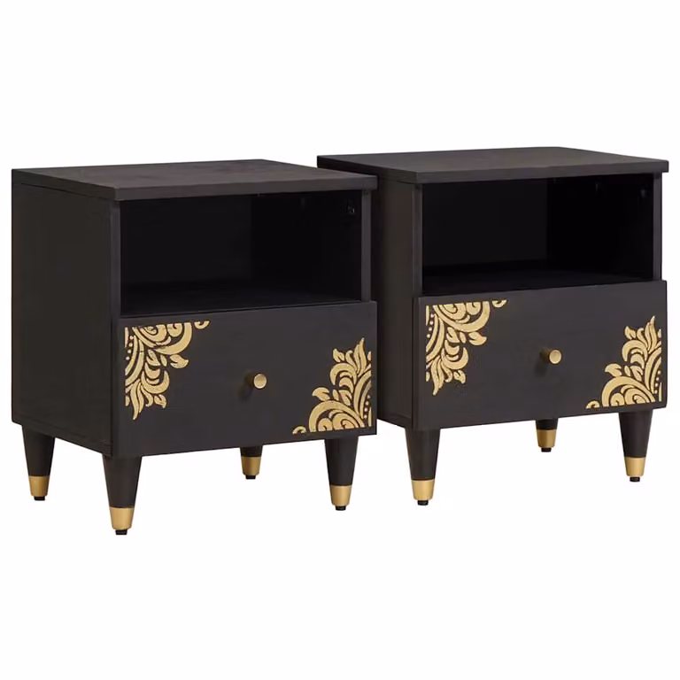 Set di 2 comodini vidaXL in legno di mango e metallo, stile moderno con finitura opaca, L 40 cm x P 33 cm x H 46 cm