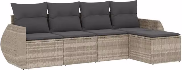 Set Divano da Giardino 5pz | Set Salotto da Giardino con Cuscini Grigio Chiaro Polyrattan