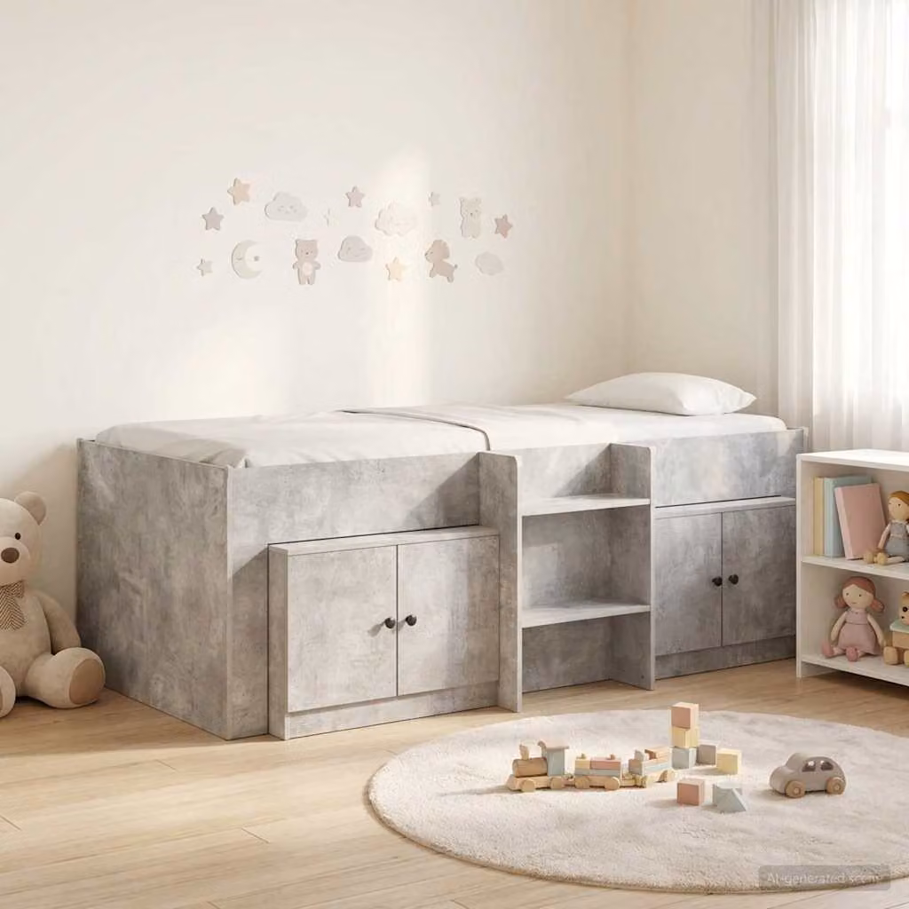 Letto a soppalco singolo vidaXL con mobile e scomparti laterali in legno e metallo, Grigio