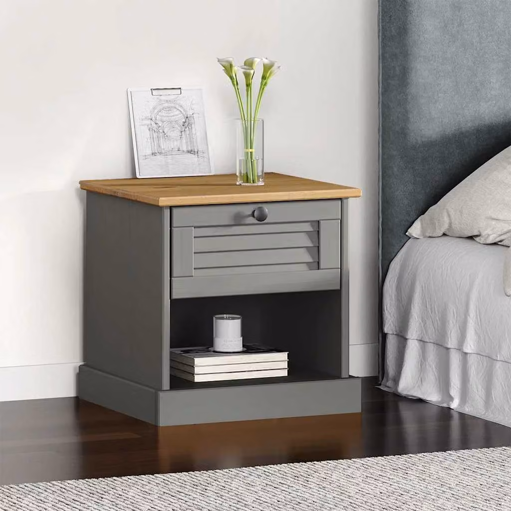 Comodino VIGO vidaXL in legno massello di pino color grigio L 42 cm, P 35 cm, H 42 cm