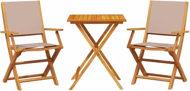 Set da Bistrot 3pz | Set Salotto da Giardino Tortora in Tessuto e Legno Massello
