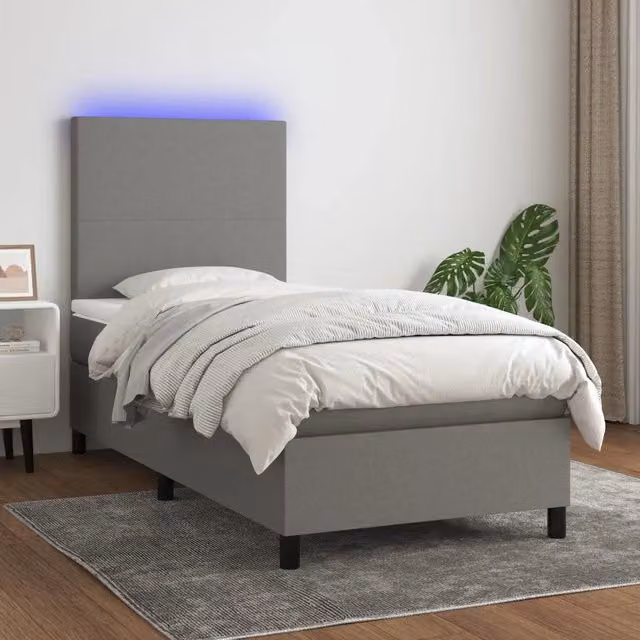 Letto Ibrido con Materasso e Illuminazione LED vidaXL in Tessuto Grigio L: 100 cm, P: 200 cm, H: 203 cm – 1