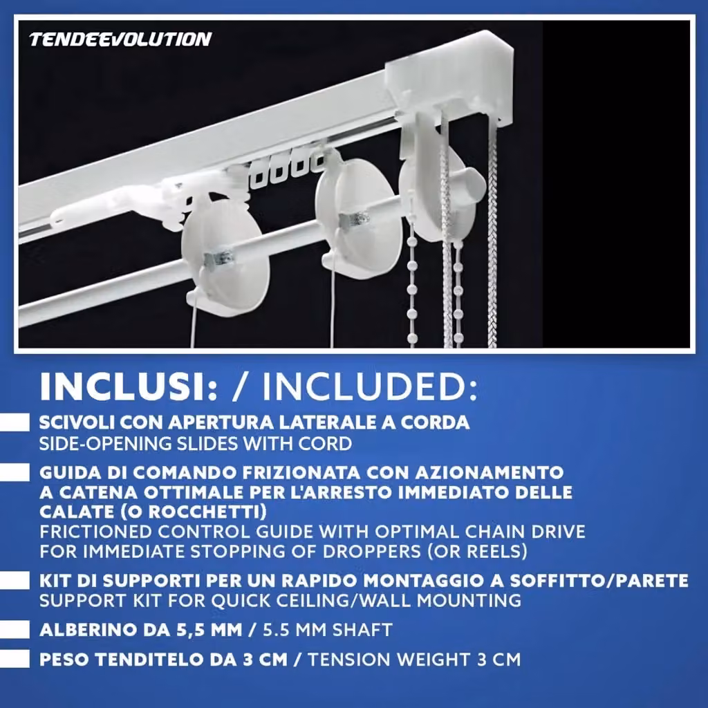 Binario per tenda a pacchetto Tendeevolution con doppio movimento e apertura laterale, colore bianco, Lunghezza: 220 cm – 2