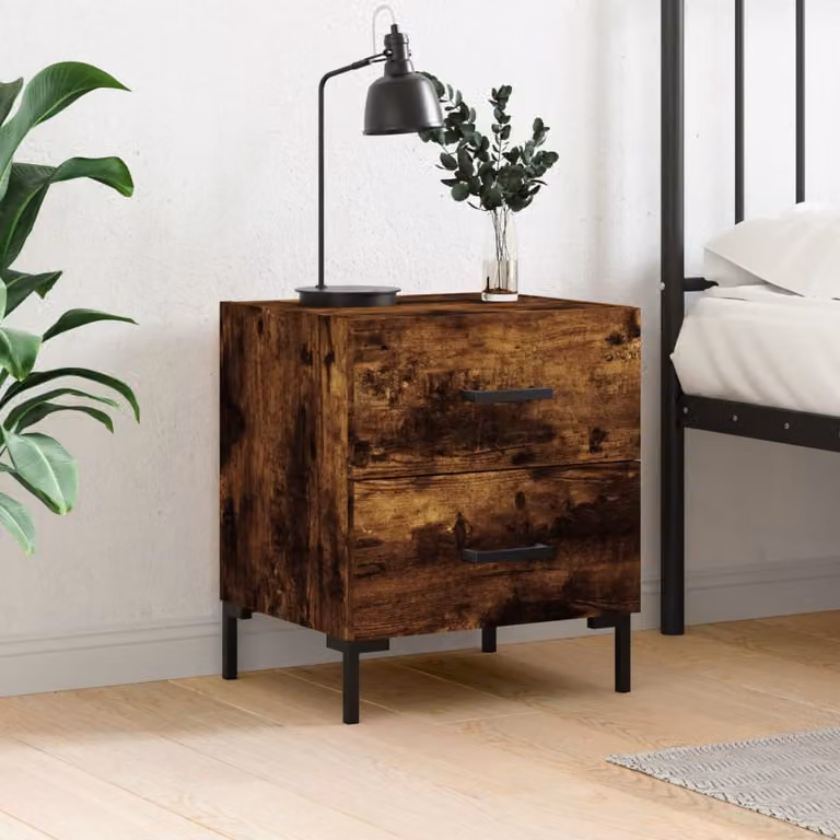 Comodino vidaXL in Rovere Fumo e Legno Multistrato, L: 40 cm, P: 35 cm, H: 47,5 cm