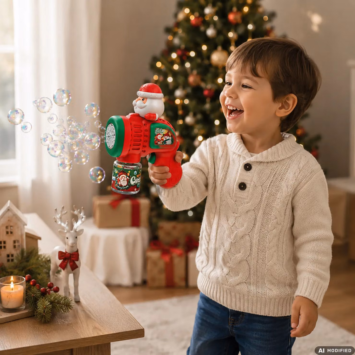 Pistola Sparabolle Natalizia Luminosa Merry Christmas Vestiamo Casa, Colore Rosso – 2