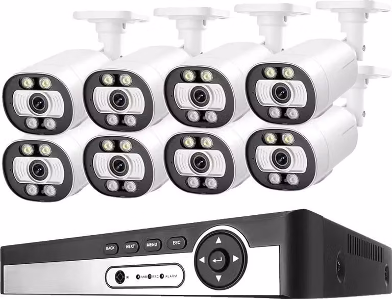 Sistema di telecamere, riconoscimento facciale tramite intelligenza artificiale, audio bidirezionale, registratore video in rete (NVR) a 8 canali con 8 telecamere, senza fili