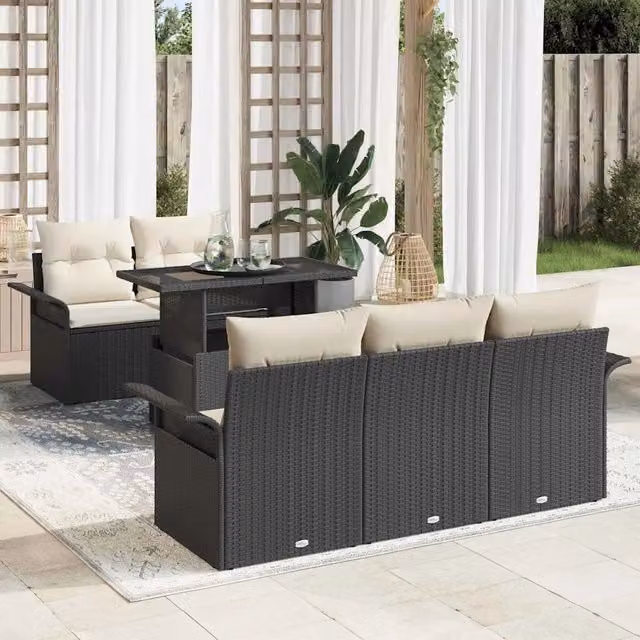 Set Divano da Giardino 6 pz Nero polyrattan 3348193