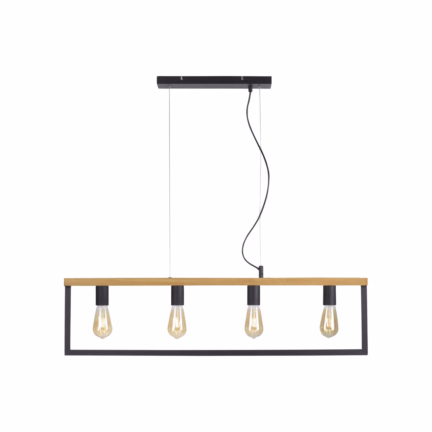 Lampada a sospensione JUST LIGHT LED PILON in mix di materiali con legno nero; adatta per sala da pranzo, soggiorno e cucina